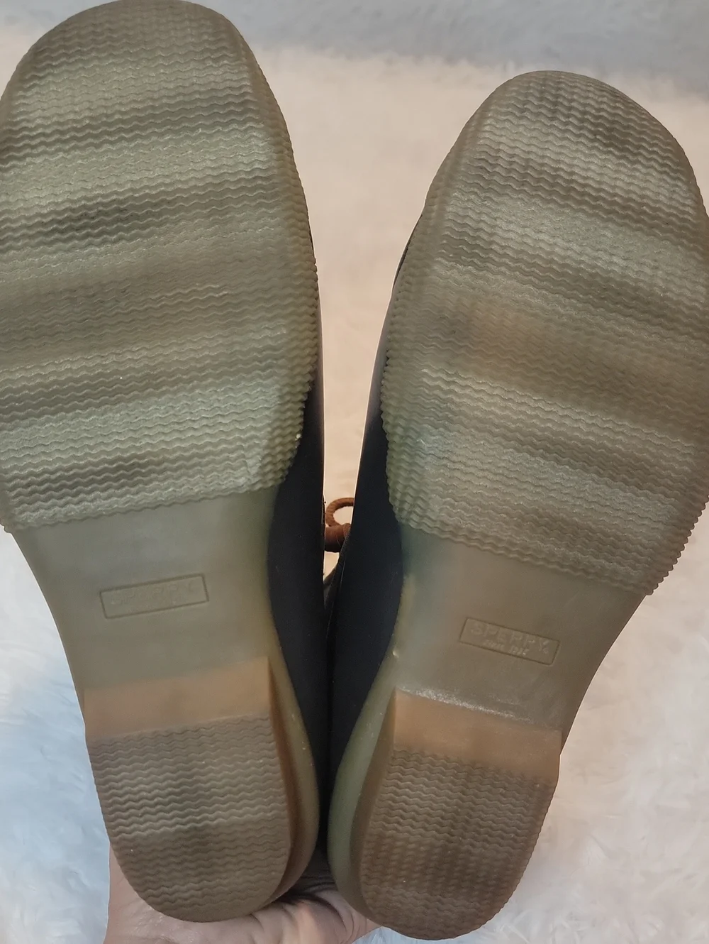 Sperry Olive Canvas Brown Rubber Lace-Up Waterproof Duck Boots. Sz 9.5. STS99729